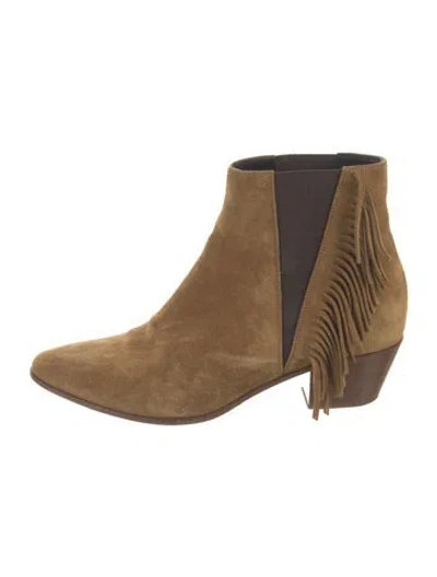 Pre-owned Saint Laurent Suede Fringe Trim Accent Chelsea Boots In Neutral