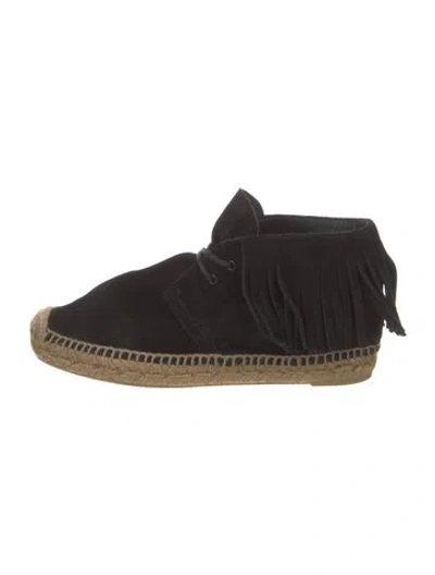 Pre-owned Saint Laurent Suede Fringe Trim Accent Espadrille Sneakers In Black