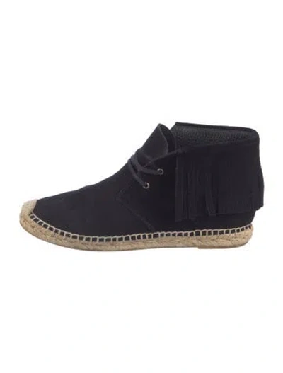 Pre-owned Saint Laurent Suede Fringe Trim Accent Espadrilles In Blue