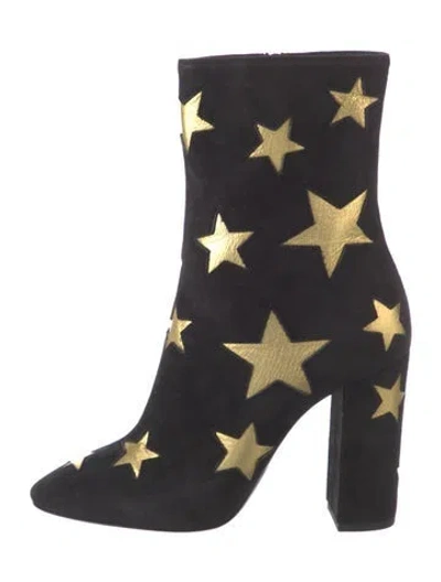 Pre-owned Saint Laurent Suede Graphic Print Boots In Black
