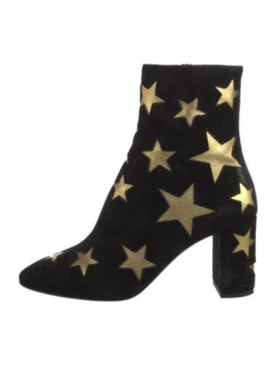 Pre-owned Saint Laurent Suede Graphic Print Boots In Black