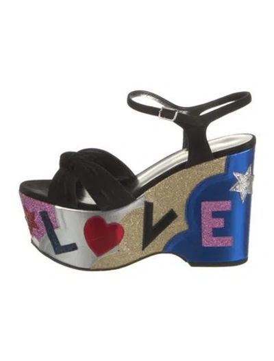 Pre-owned Saint Laurent Suede Graphic Print Espadrilles In Black