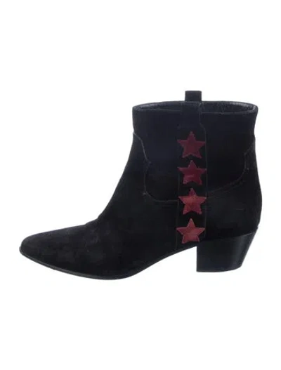 Pre-owned Saint Laurent Suede Graphic Print Western Boots In Black