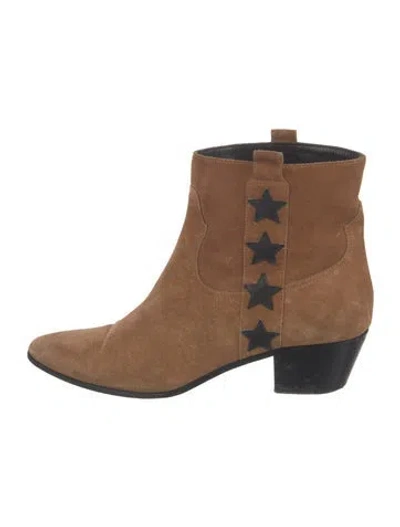 Pre-owned Saint Laurent Suede Graphic Print Western Boots In Brown