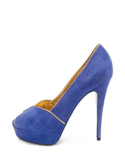 Pre-owned Saint Laurent Suede Heeled Pumps In Blue