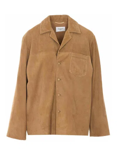Saint Laurent Suede Jacket In Brown