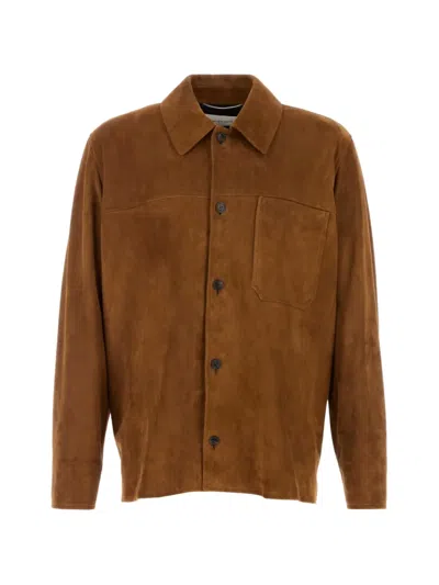 Saint Laurent Caramel Suede Jacket In Brown