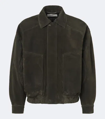 Saint Laurent Suede Blouson Jacket In Green