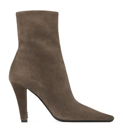 Saint Laurent Suede Jill Ankle Boots 95 In Gray