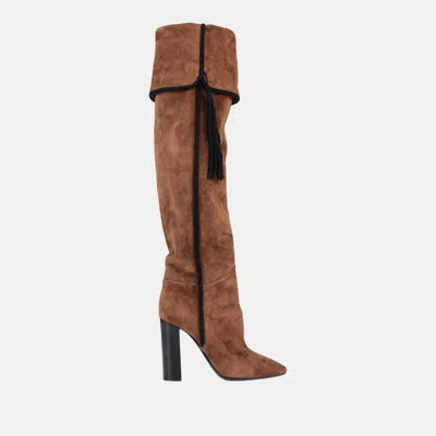 Pre-owned Saint Laurent Suede Knee Length Boots 37 In Brown