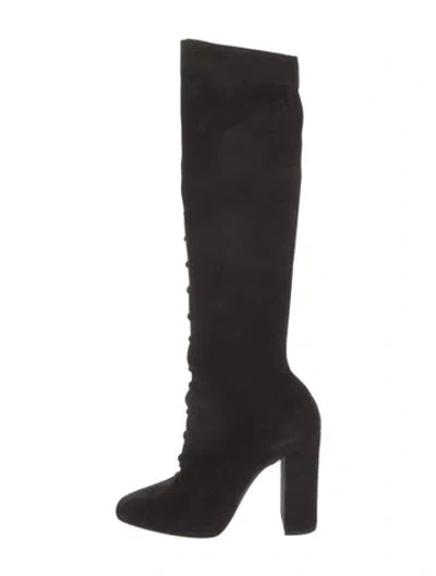 Pre-owned Saint Laurent Suede Lace-up Boots In Black