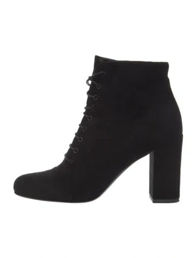 Pre-owned Saint Laurent Suede Lace-up Boots In Black