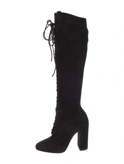 Pre-owned Saint Laurent Suede Lace-up Boots In Black