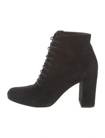 Pre-owned Saint Laurent Suede Lace-up Boots In Black