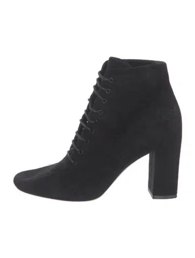 Pre-owned Saint Laurent Suede Lace-up Boots In Black