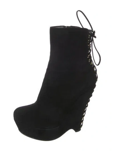 Pre-owned Saint Laurent Suede Lace-up Boots In Black