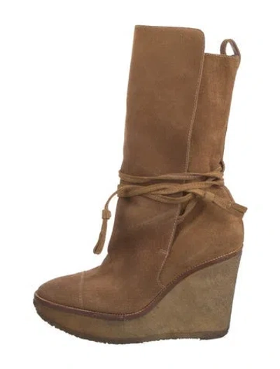 Pre-owned Saint Laurent Suede Lace-up Boots In Brown