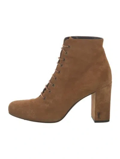 Pre-owned Saint Laurent Suede Lace-up Boots In Brown
