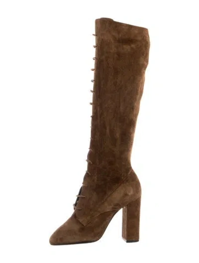 Pre-owned Saint Laurent Suede Lace-up Boots In Brown