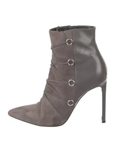 Pre-owned Saint Laurent Suede Lace-up Boots In Gray