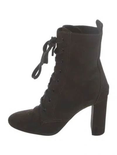 Pre-owned Saint Laurent Suede Lace-up Boots In Green