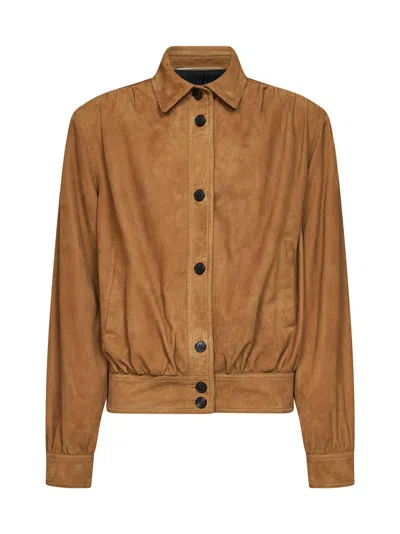 Saint Laurent Suede Lambskin Bomber Jacket In Brown