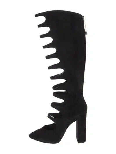 Pre-owned Saint Laurent Suede Lasercut Accents Lace-up Boots W/ Tags In Black