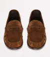 Saint Laurent Suede Penny Strap Loafers Round Toe In Brown