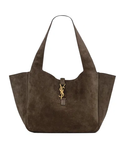 Saint Laurent Suede Le 5 À 7 Bea Tote Bag In Green