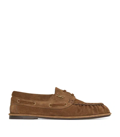 Saint Laurent Suede Le Loafer Boat Shoes In Brown