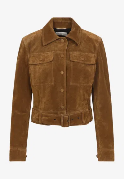 Saint Laurent Suede Leather Jacket In Brown