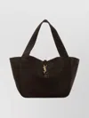 Saint Laurent Suede Leather Shopping Bag With Dual Handles In Brown
