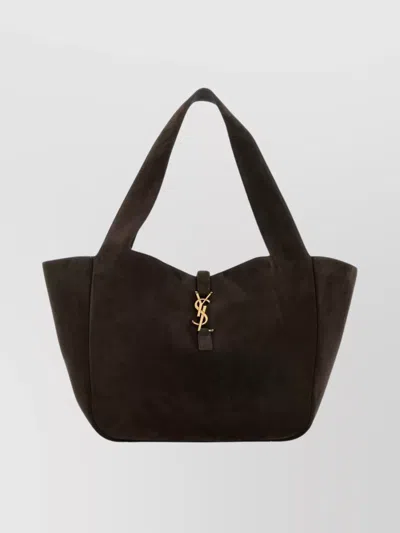 Saint Laurent Suede Leather Shopping Bag With Dual Handles In Brown