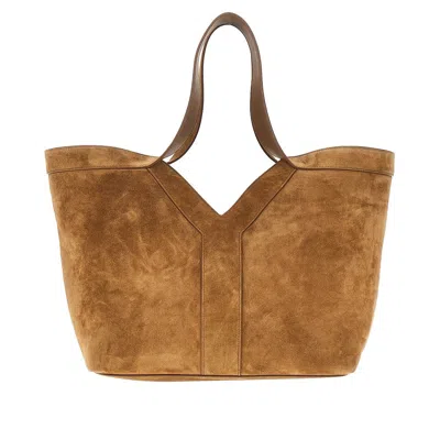 Saint Laurent Suede Leather Small 'y' Tote Bag In Brown