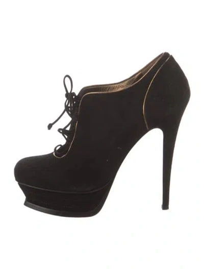 Pre-owned Saint Laurent Suede Leather Trim Embellishment Pumps In Black