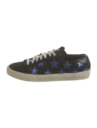 Pre-owned Saint Laurent Suede Leather Trim Embellishment Sneakers In Black
