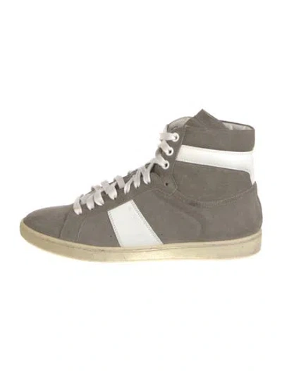 Pre-owned Saint Laurent Suede Leather Trim Embellishment Sneakers In Gray