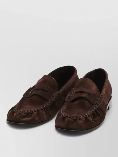 Saint Laurent Suede Loafer Round Toe Braided Detail In Brown