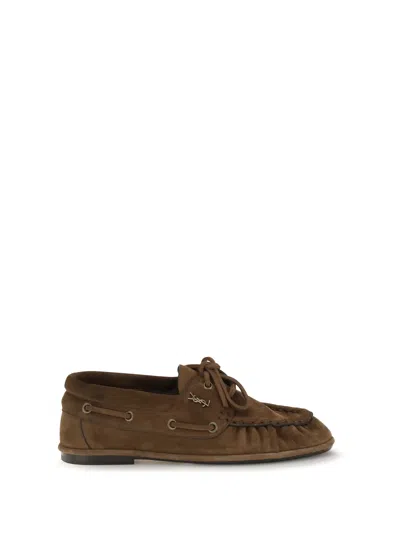 Saint Laurent Suede Loafers In Brown