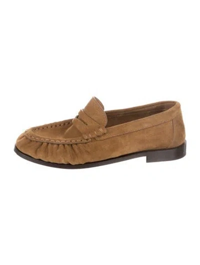 Pre-owned Saint Laurent Suede Loafers In Neutral