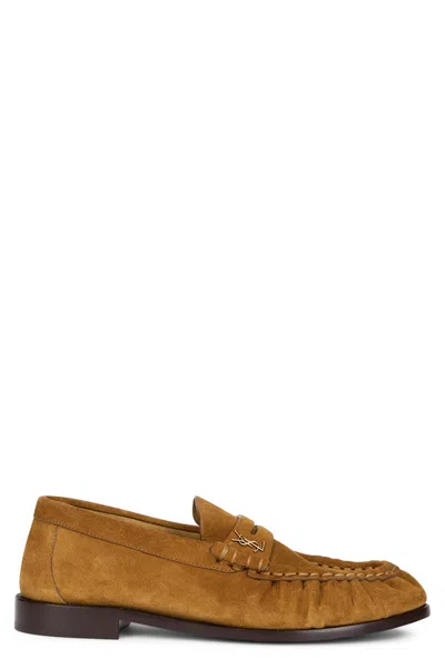 Saint Laurent Suede Loafers With Slip-on Comfort In Brown