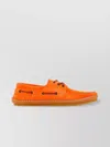 Saint Laurent Suede Loafers With Vibrant Stitching And Eyelet Detail In Orange