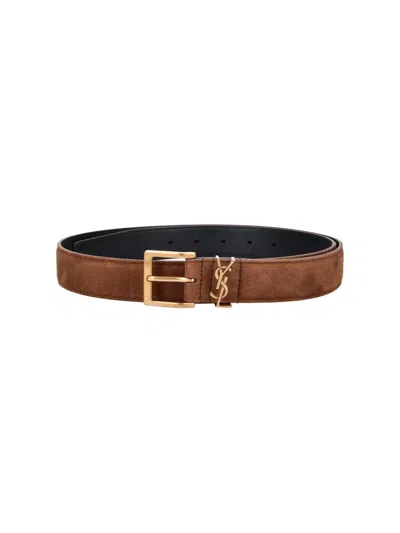 Saint Laurent Suede Logo Buckle Belt In Multi
