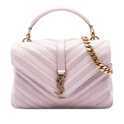 Pre-owned Saint Laurent Suede Medium Calfskin And Suede Chevron Monogram College Satchel In Pink