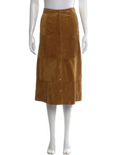 Pre-owned Saint Laurent Suede Midi Length Skirt In Brown