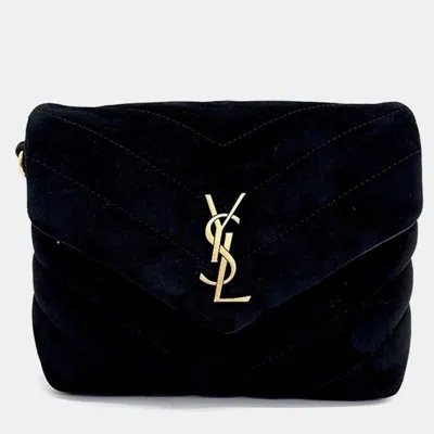 Pre-owned Saint Laurent Suede Monogram Lulu Toy Cross Bag In Black