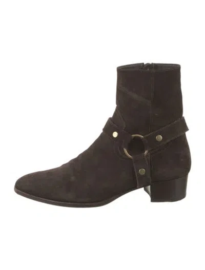 Pre-owned Saint Laurent Suede Moto Boots In Brown
