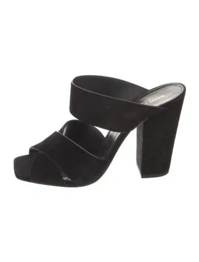 Pre-owned Saint Laurent Suede Mules In Black