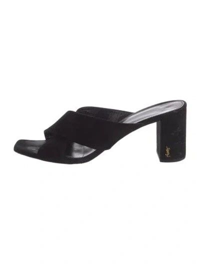 Pre-owned Saint Laurent Suede Mules In Black