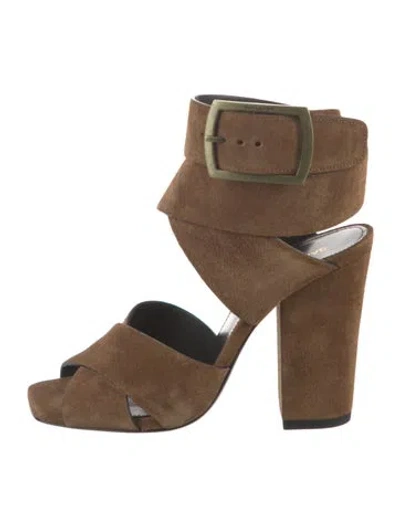 Pre-owned Saint Laurent Suede Mules In Brown